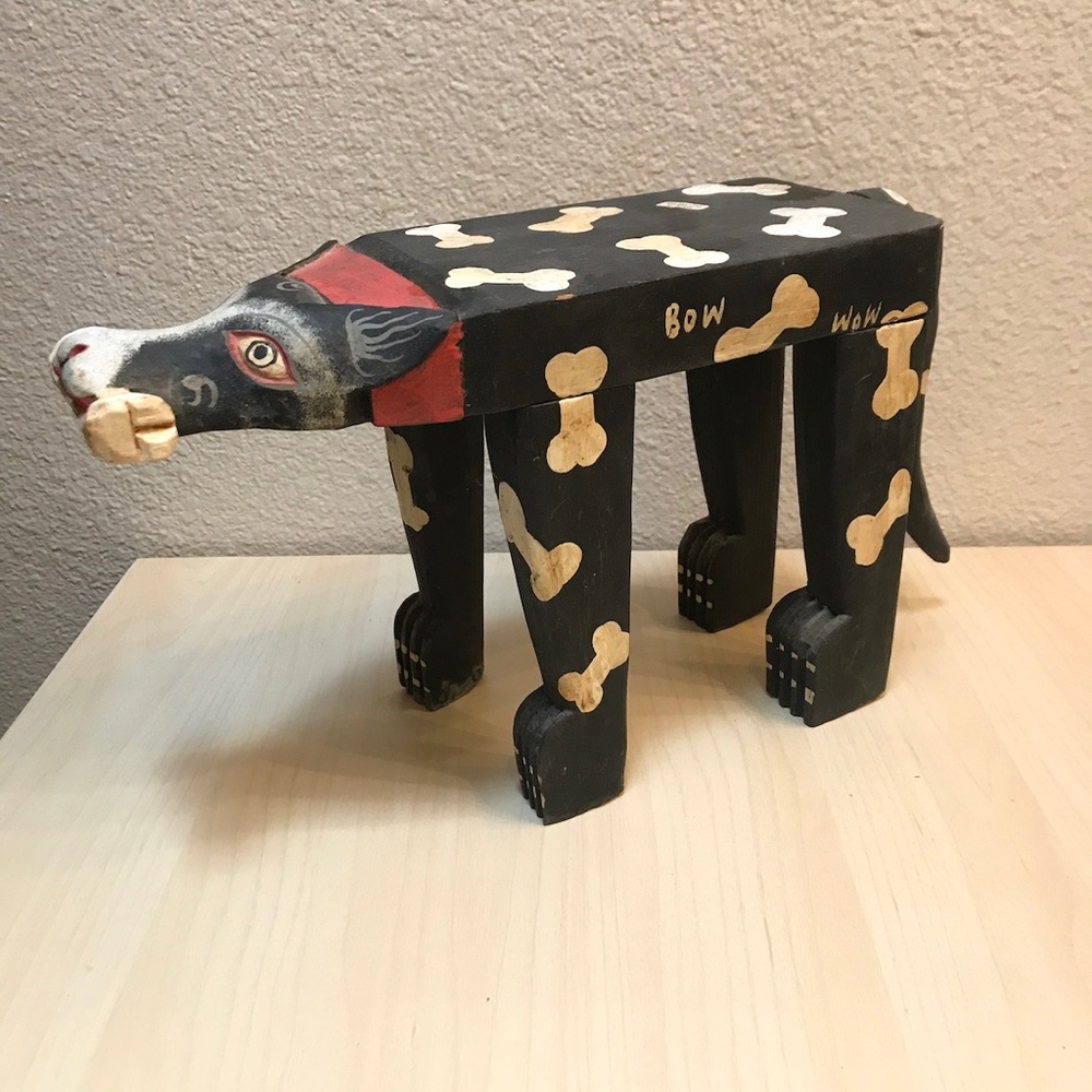 Indonesian Folk Art Carved Wooden Dog Stool. Handmade. Age Unknown.Rare. - Picture 4 of 8